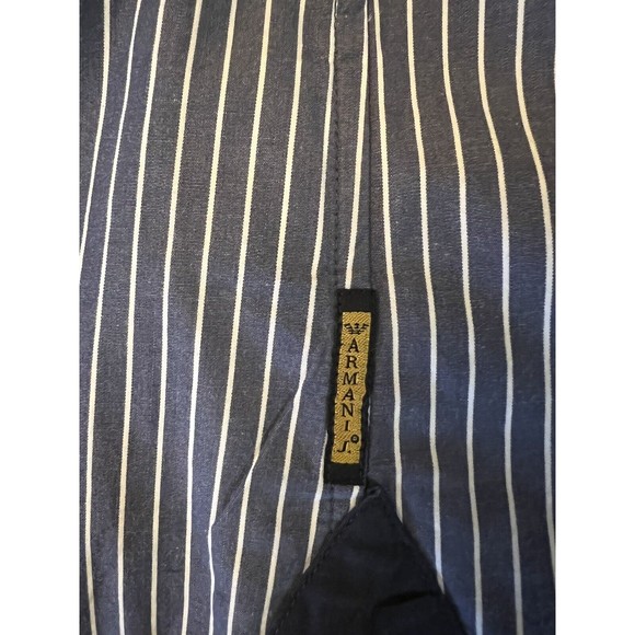 Mens Armani Jeans Stripped Button Up Shirt Size XL Blue And White - Picture 4 of 8